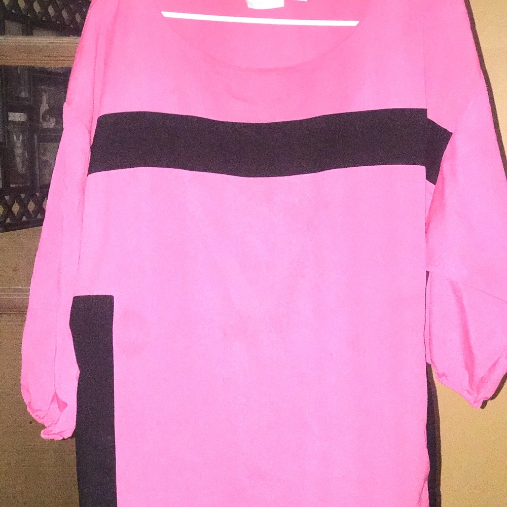 New York & Co Block Color L Blouse - Pink/Black